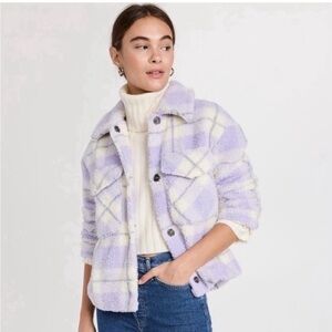 NWT - Avec Les Filles Faux Fur Sherpa Teddy Coat - Purple Check / Plaid